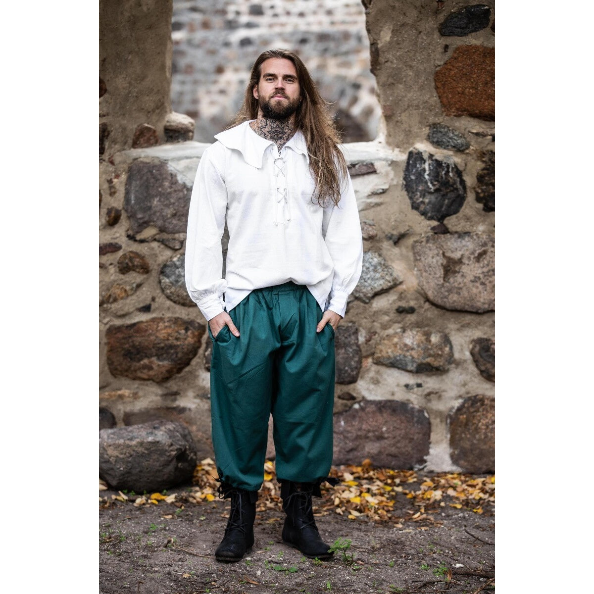 Productafbeelding Middeleeuws shirt met ronde kraag Athos wit