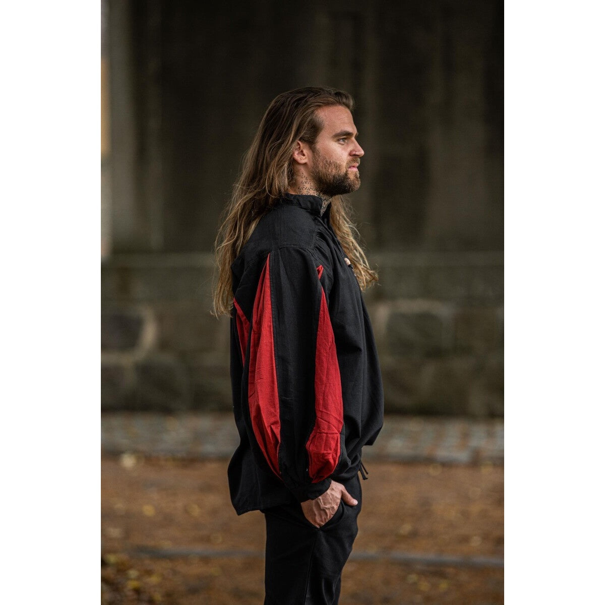 Productafbeelding Middeleeuws landsknecht hemd Albert zwart-rood
