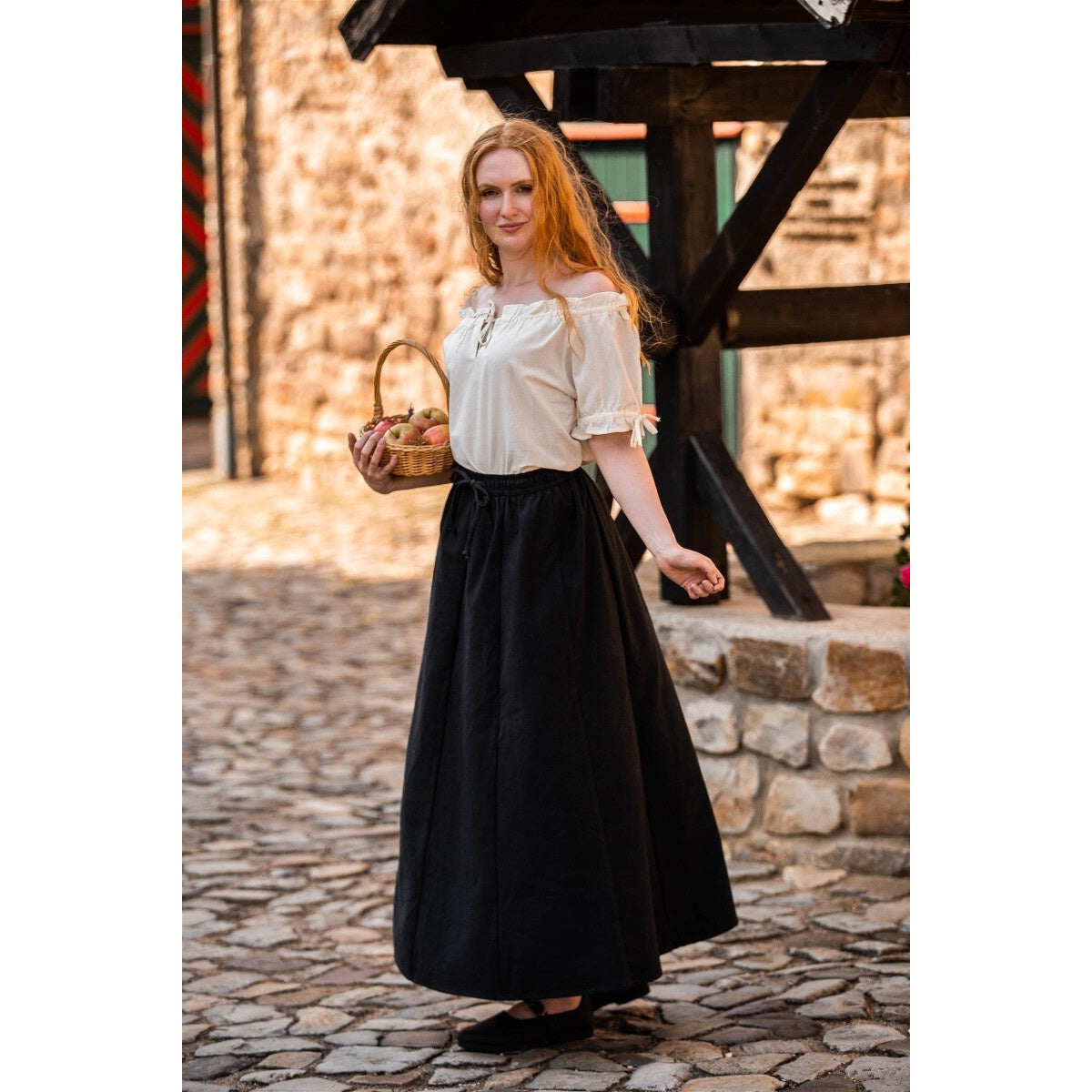 Productafbeelding Middeleeuwse blouse met korte mouwen Otilia beige
