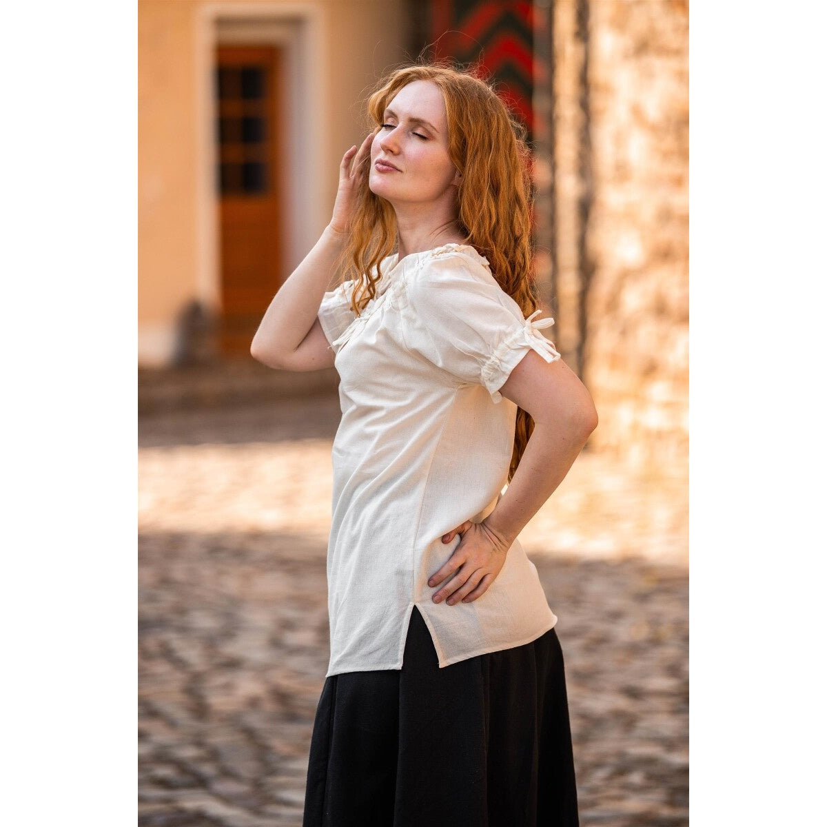 Productafbeelding Middeleeuwse blouse met korte mouwen Otilia beige