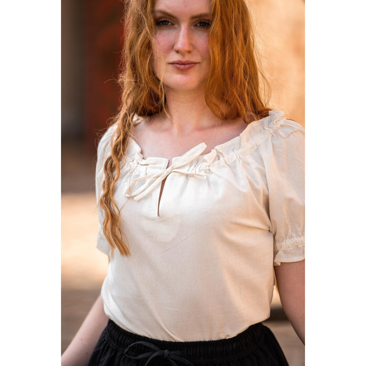 Productafbeelding Middeleeuwse blouse met korte mouwen Otilia beige