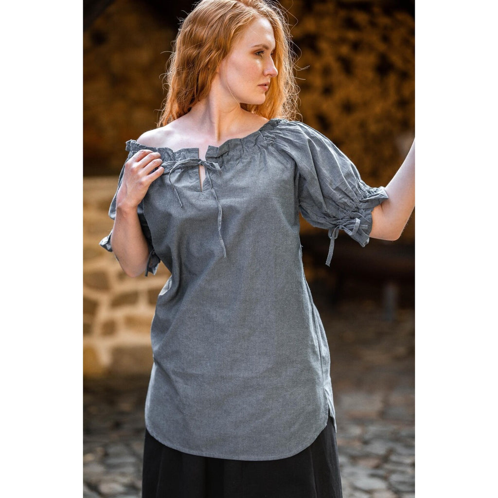 Productafbeelding Middeleeuwse blouse met korte mouwen Verena blauw
