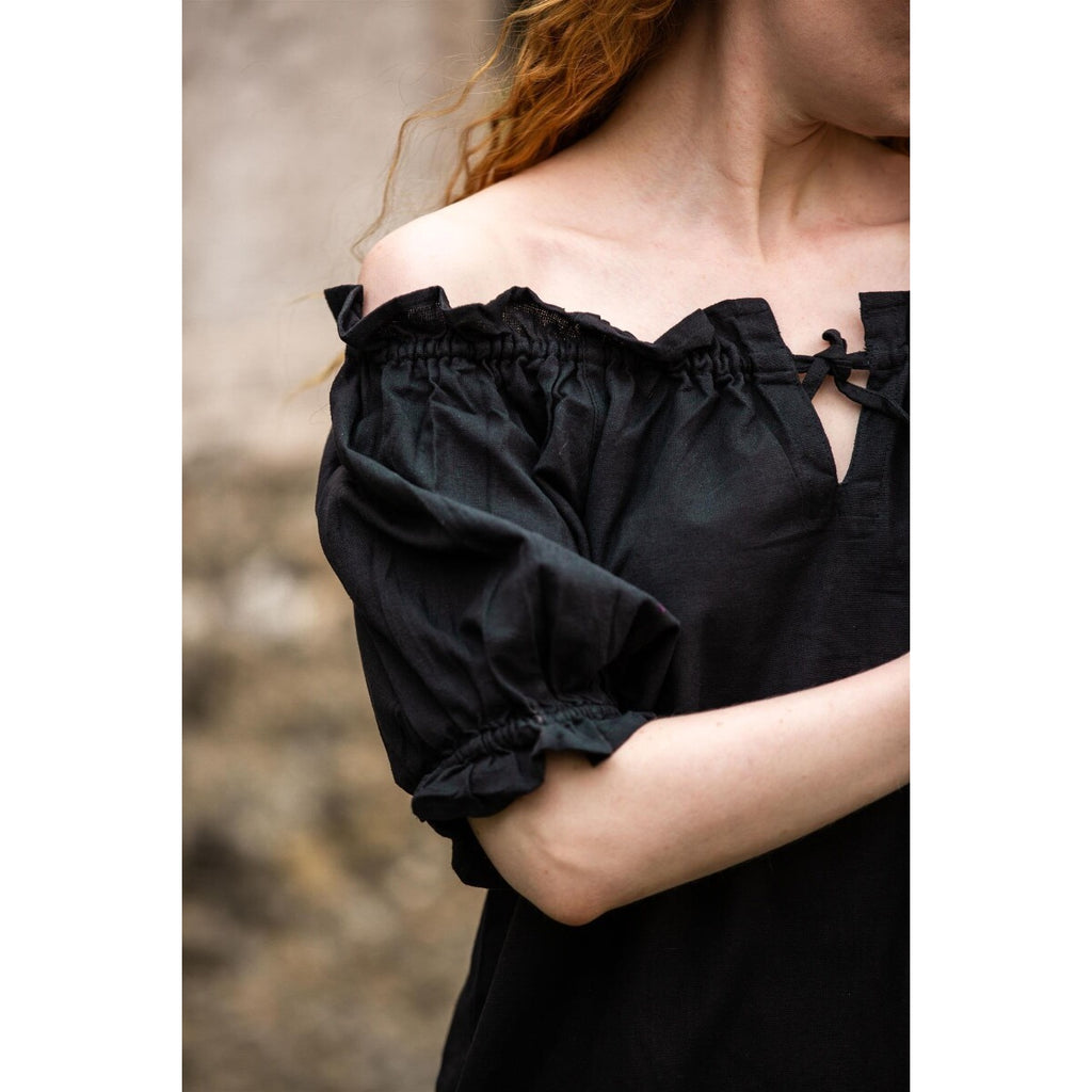 Productafbeelding Middeleeuwse blouse met korte mouwen Verena zwart