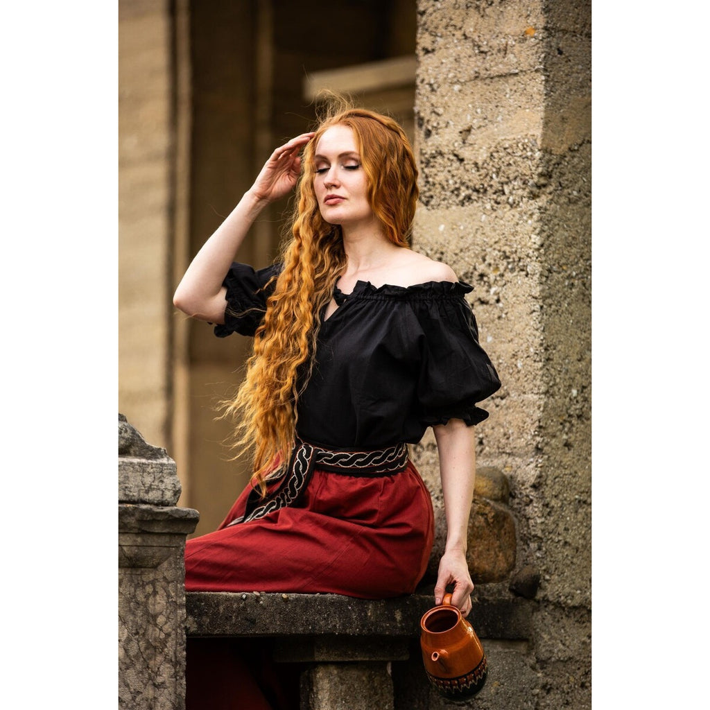 Productafbeelding Middeleeuwse blouse met korte mouwen Verena zwart