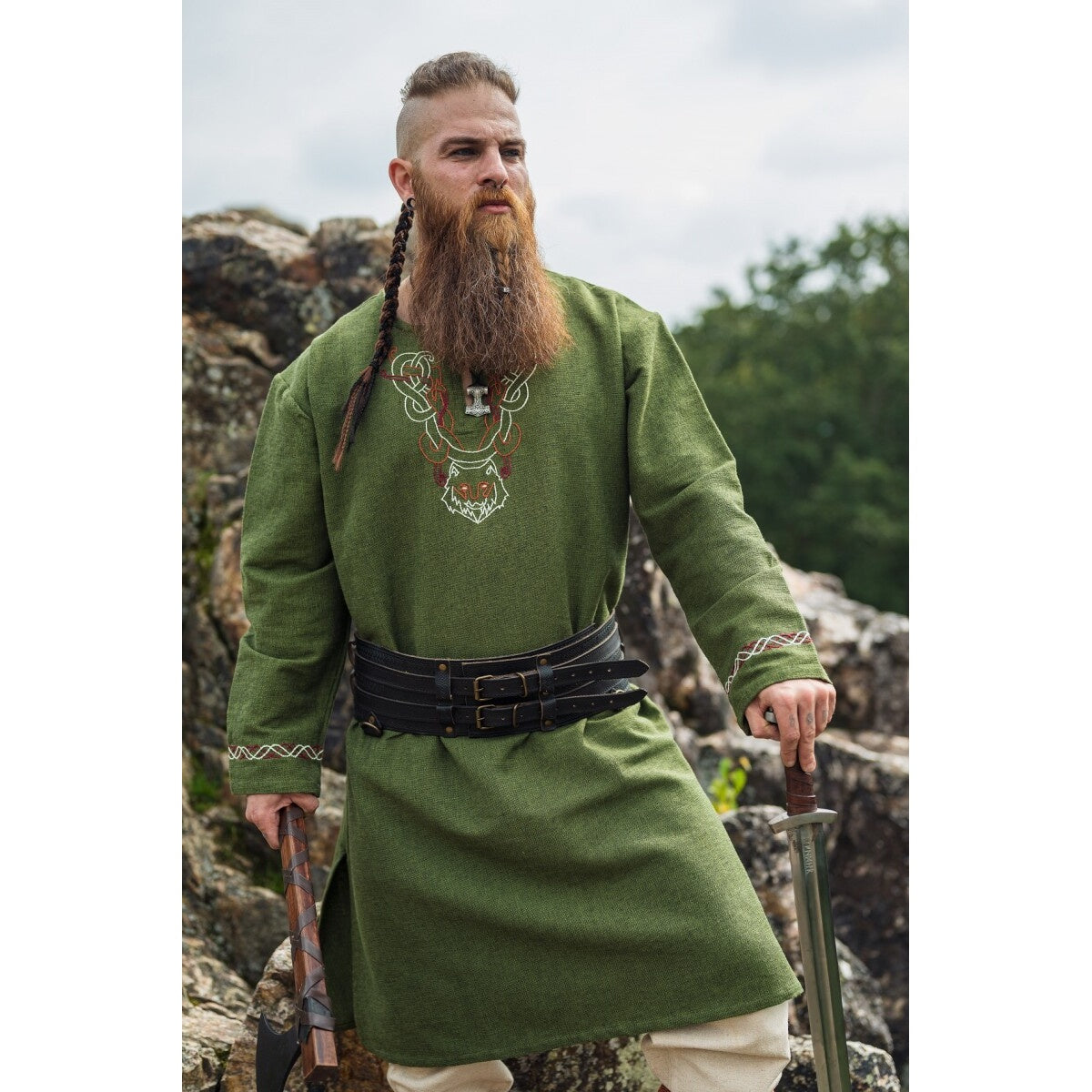 Productafbeelding Middeleeuwse Vikingtunika Freki olijfgroen