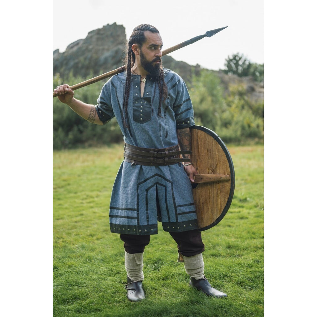 Productafbeelding Middeleeuwse Viking tuniek Rollo met korte mouwen blauwgrijs