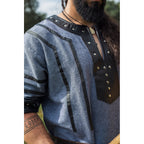 Productafbeelding Middeleeuwse Viking tuniek Rollo met korte mouwen blauwgrijs