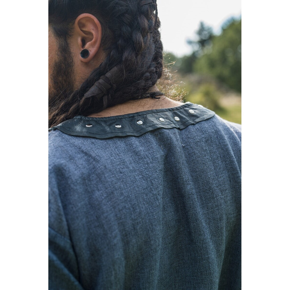 Productafbeelding Middeleeuwse Viking tuniek Rollo met korte mouwen blauwgrijs