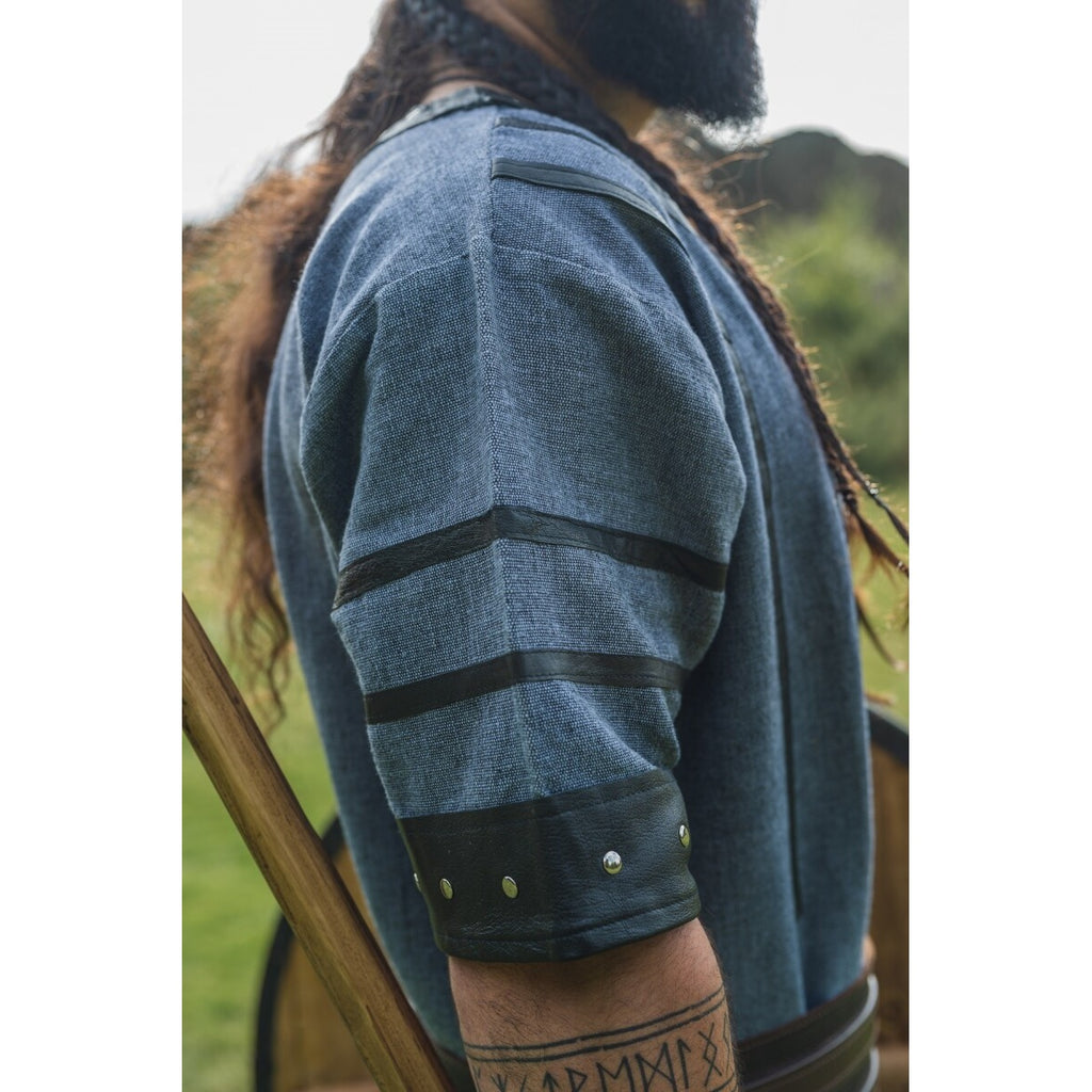 Productafbeelding Middeleeuwse Viking tuniek Rollo met korte mouwen blauwgrijs