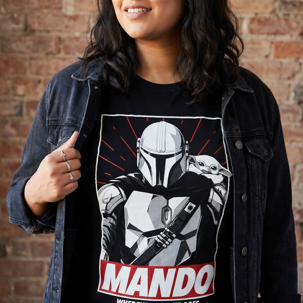 Productafbeelding Mando Wherever I Go He Goes T-shirt zwart - Star Wars The Mandalorian
