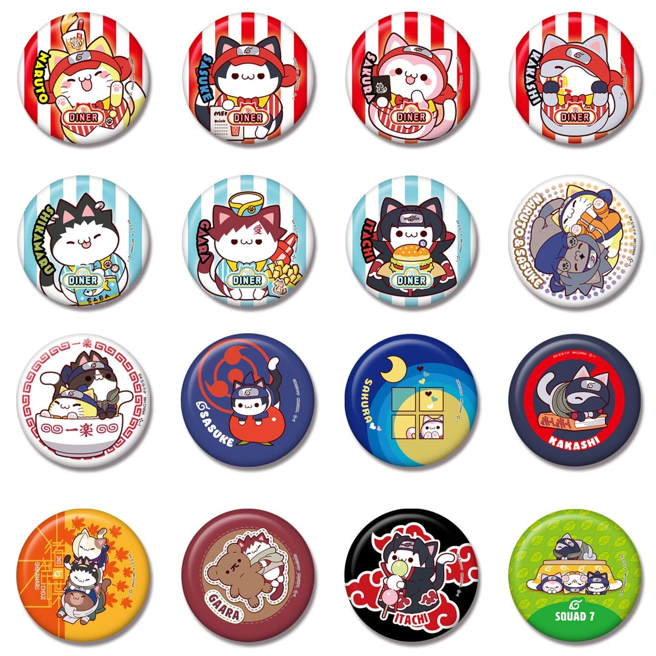 Productafbeelding Naruto Mega Cat Project Nyaruto! Metalen pin-buttons 5 cm Assortiment (16)