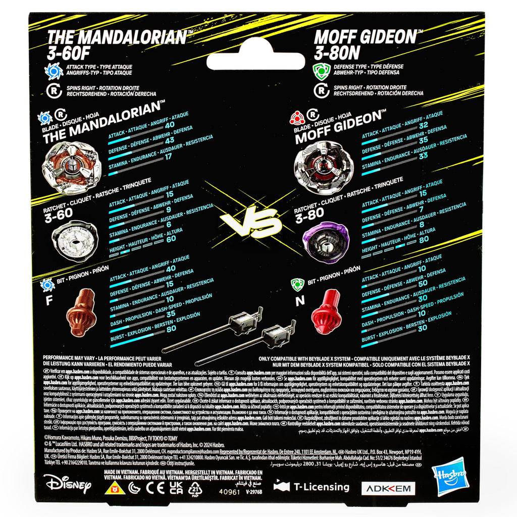 Productafbeelding Beyblade X en Star Wars Collab The Mandalorian 3-60F vs. Moff Gideon 3-80N