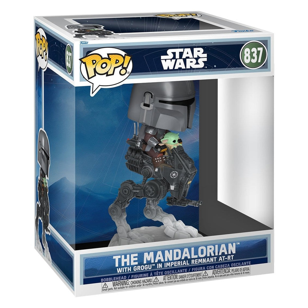 Productafbeelding Star Wars: The Mandalorian and Grogu POP! Rides Deluxe vinyl bobbleheadfiguur The Mandalorian met Grogu in Imperial Remnant AT-RT 9 cm