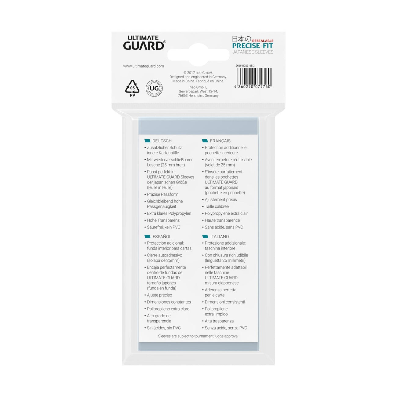 Productafbeelding Ultimate Guard Precise-Fit Sleeves Japans Formaat (100) - Hersluitbaar