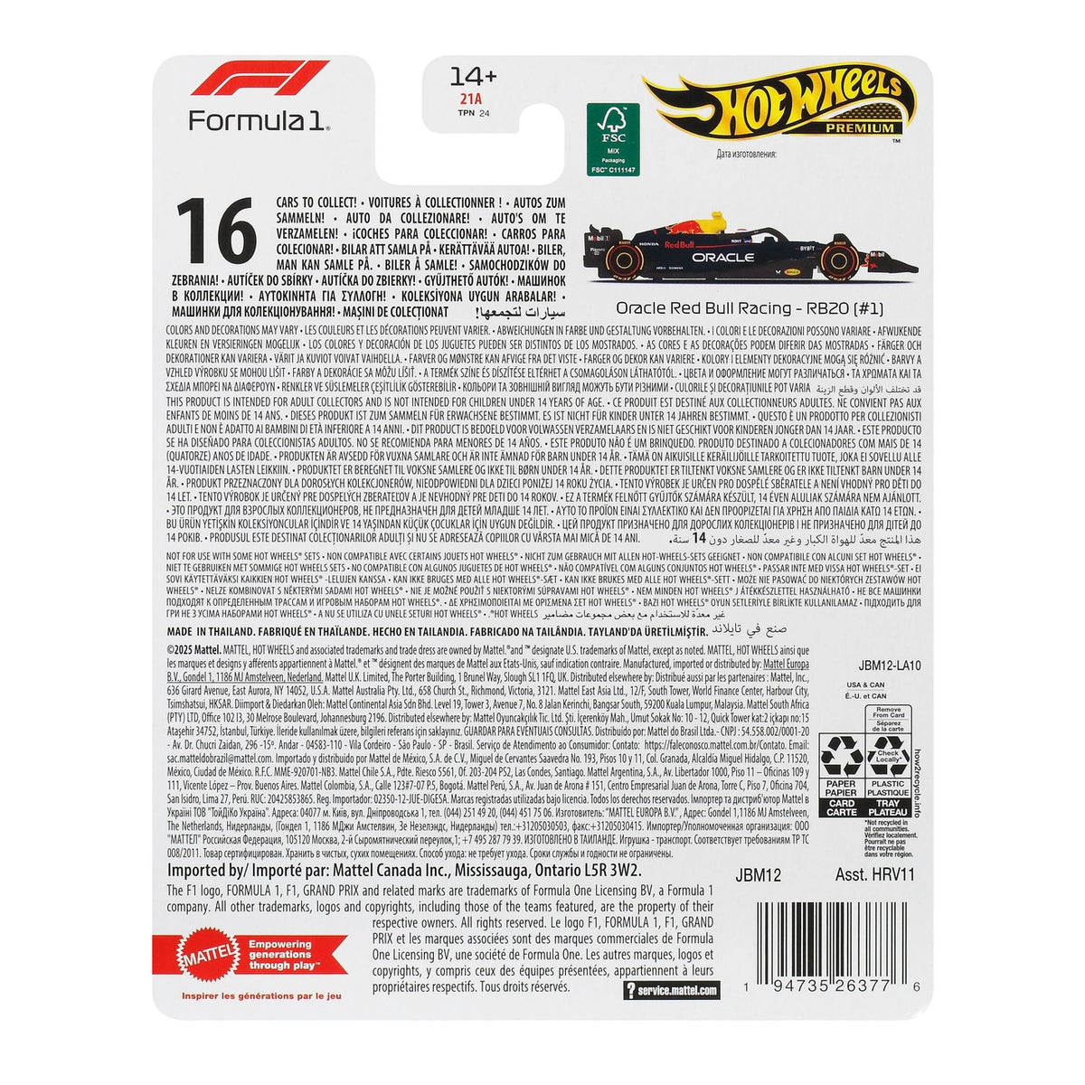Productafbeelding Formule 1 Hot Wheels Premium Diecast modelauto 1:64 Oracle Red Bull Racing RB20 (#1) (Max Verstappen 2024)