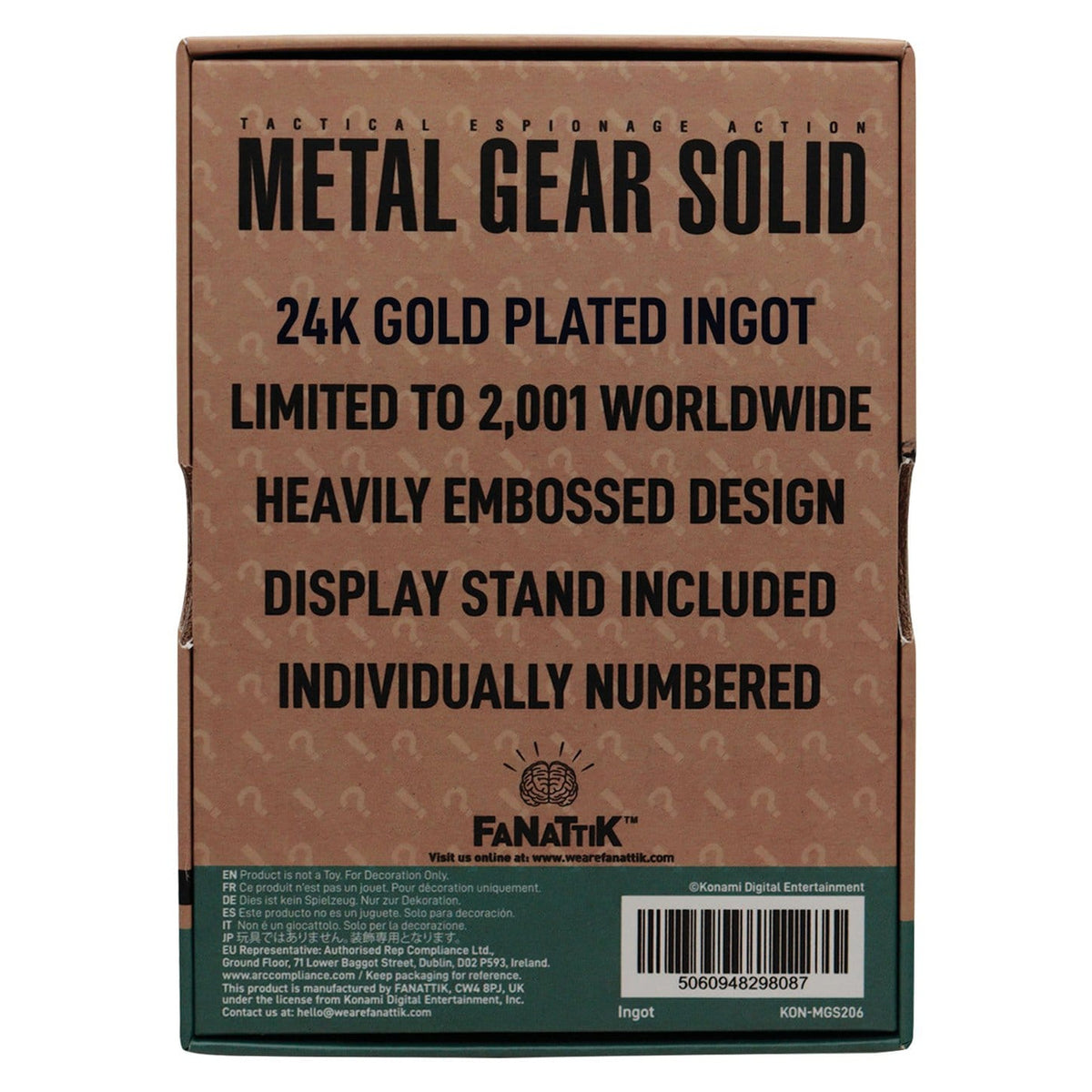 Productafbeelding Metal Gear Solid 2 Metalen Staaf Raiden 24k Gold Plated Limited Edition
