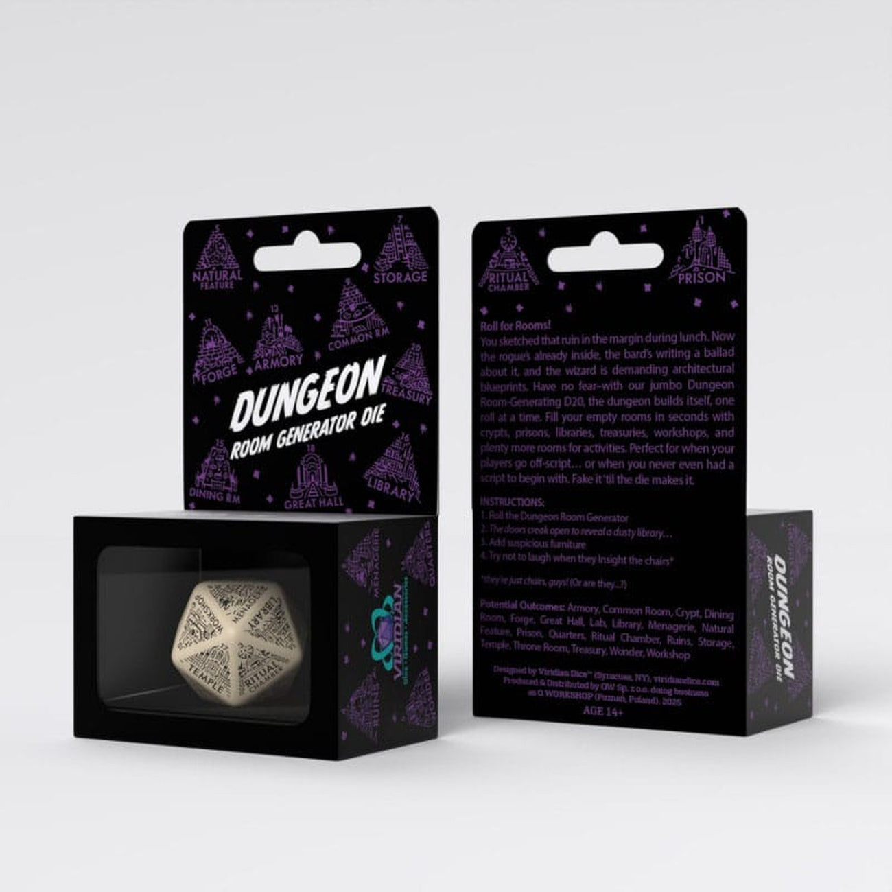 Productafbeelding Viridian Dobbelsteen Jumbo Dobbelsteen Dungeon Room Generator D20 Beige