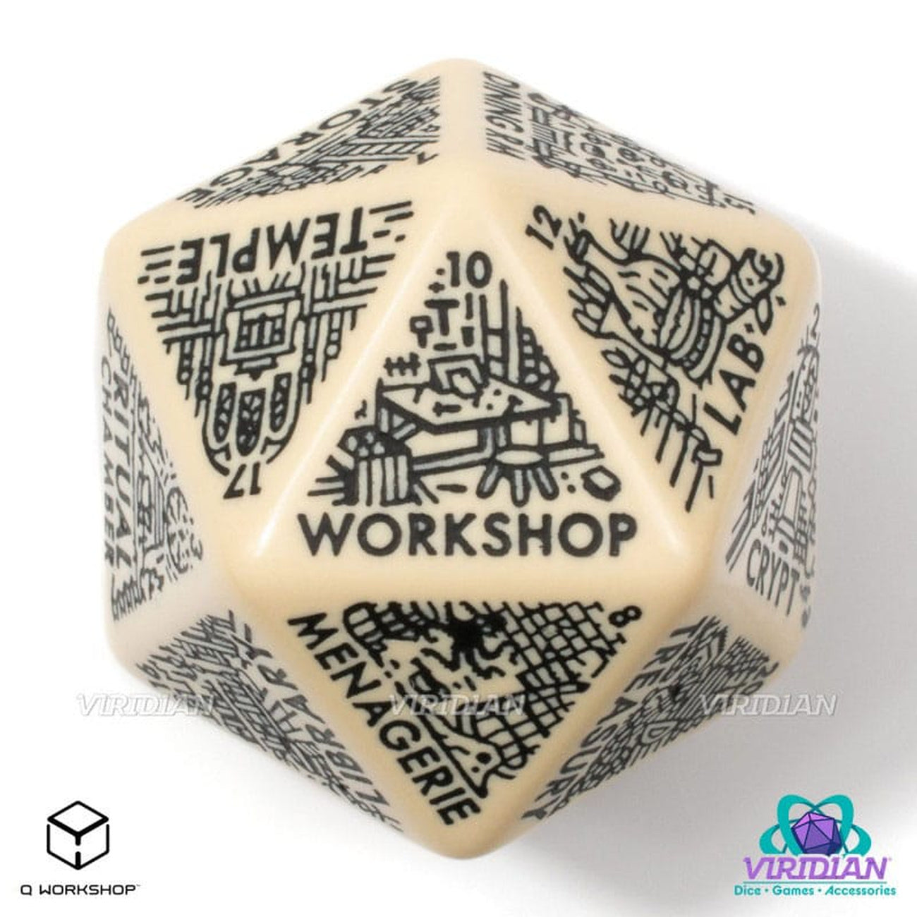 Productafbeelding Viridian Dobbelsteen Jumbo Dobbelsteen Dungeon Room Generator D20 Beige