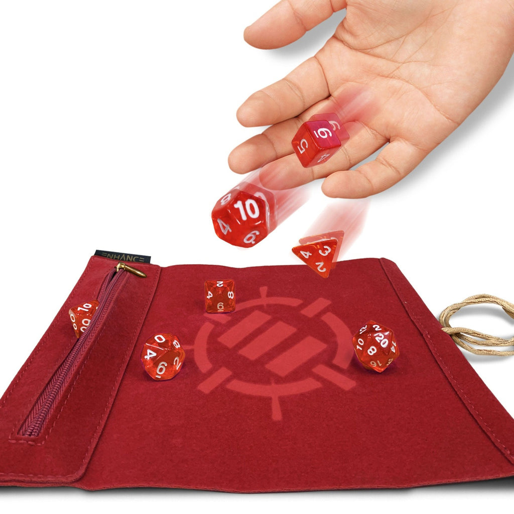 Productafbeelding Enhance Tabletop Roll on a Scroll dobbelsteenzak met dobbelstenen rood
