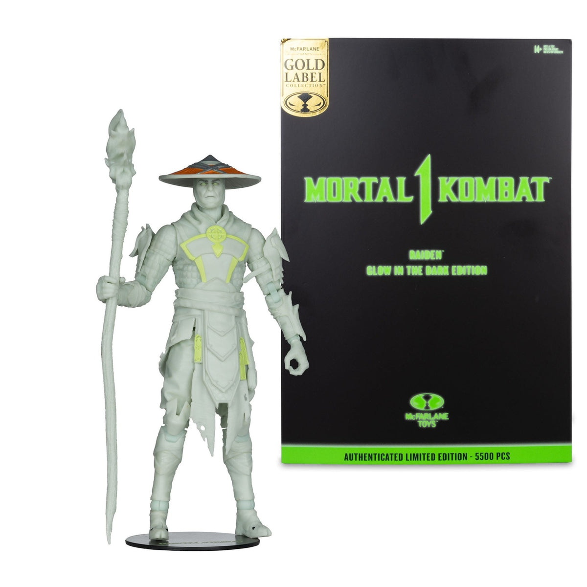 Productafbeelding Mortal Kombat Actiefiguur Glow in the Dark Edition Raiden (Gold Label) 18 cm