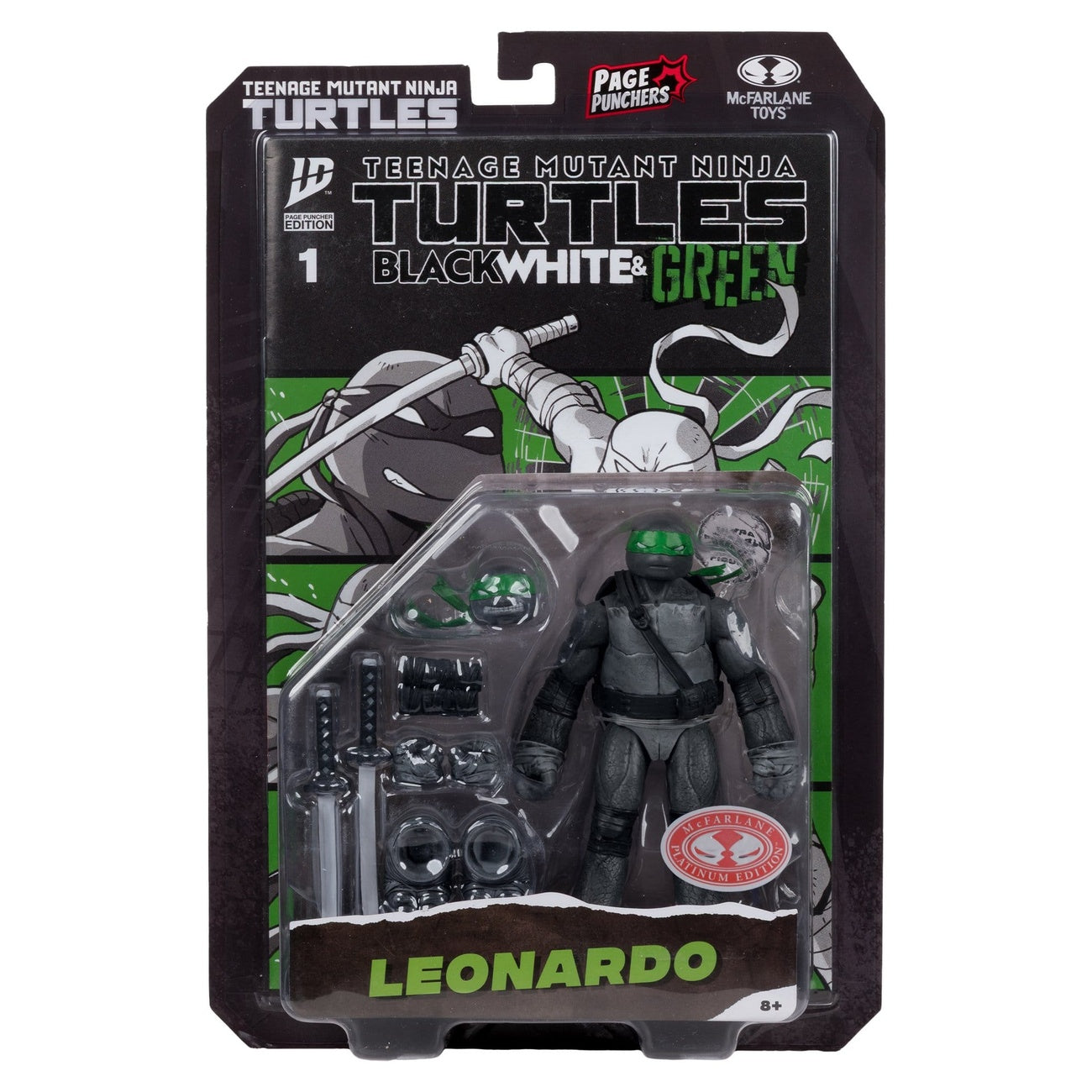 Productafbeelding Teenage Mutant Ninja Turtles Page Punchers actiefiguur Leonardo (Black White & Green) (Red Platinum Edition) 13 cm