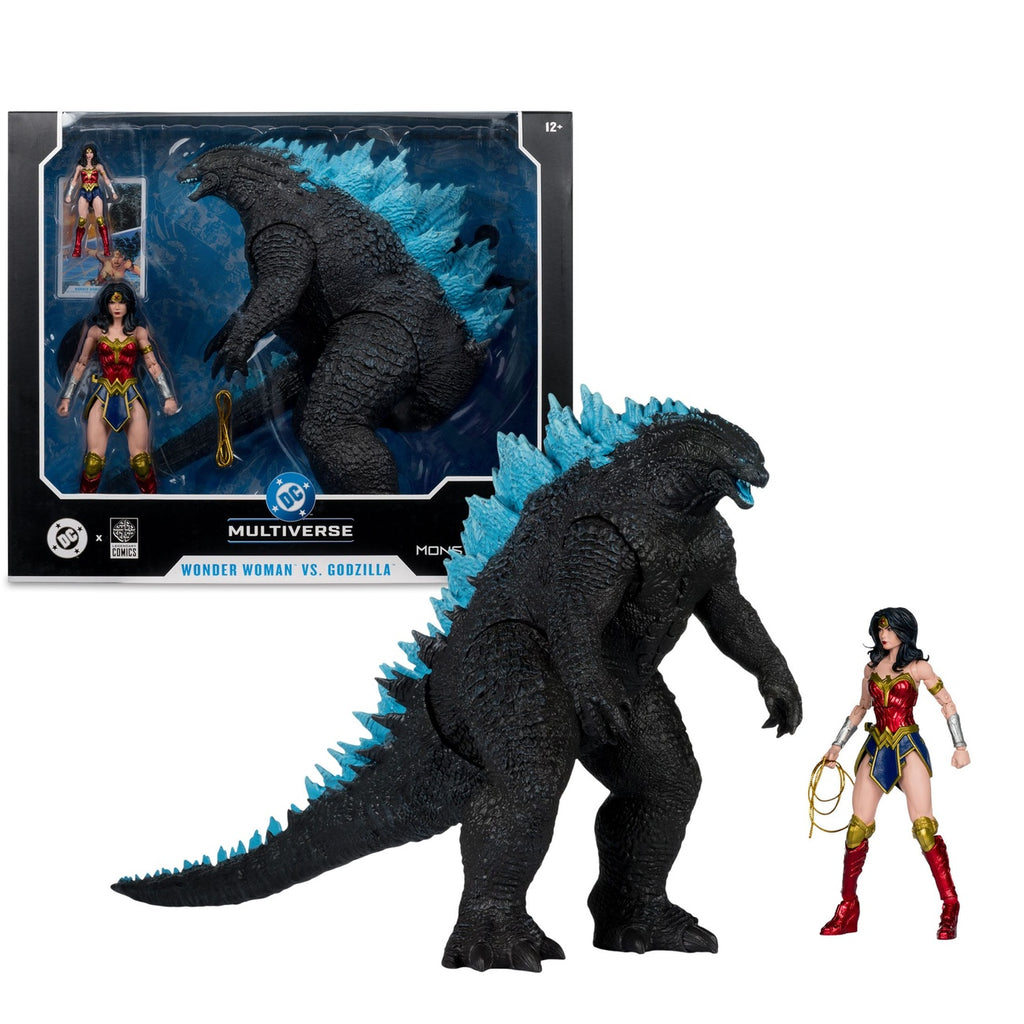 Productafbeelding DC Justice League Monsterverse DC Multiverse Actiefiguren 2-pack Wonder Woman vs. Atomic Blast Godzilla 18 cm