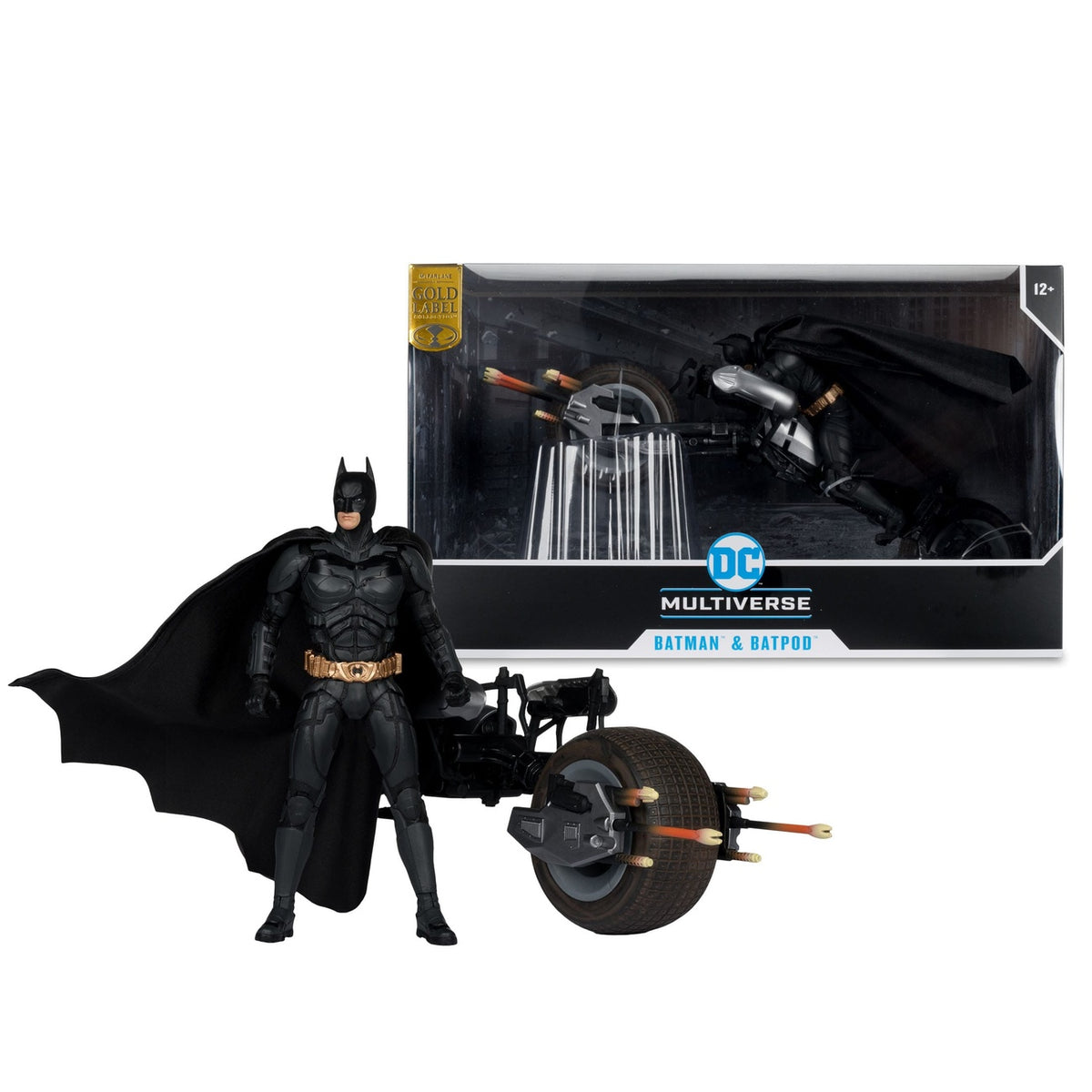 Productafbeelding The Dark Knight DC Multiverse actiefiguur met voertuig Batman & The Batpod 18 cm