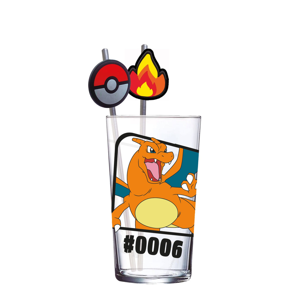 Productafbeelding Pokémon glazen tumbler met rietjes Charizard 480 ml