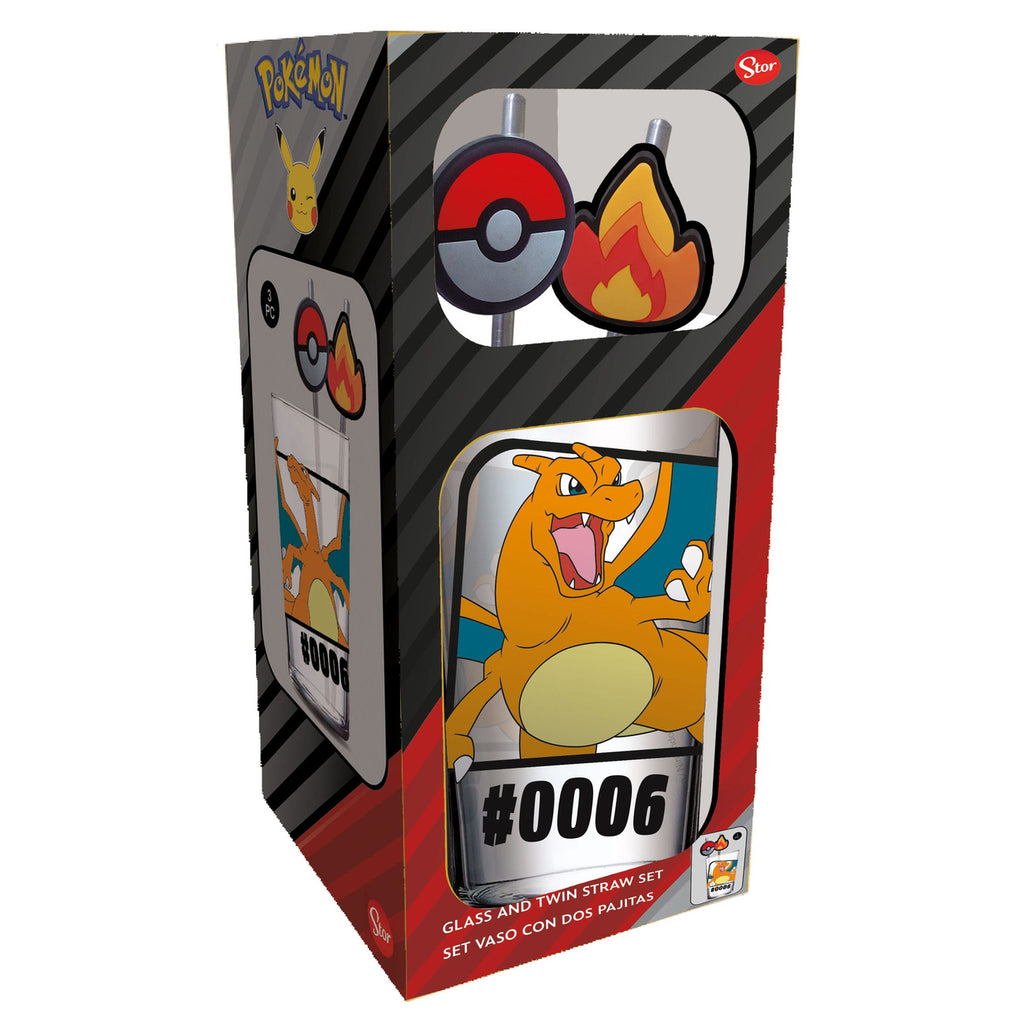 Productafbeelding Pokémon glazen tumbler met rietjes Charizard 480 ml