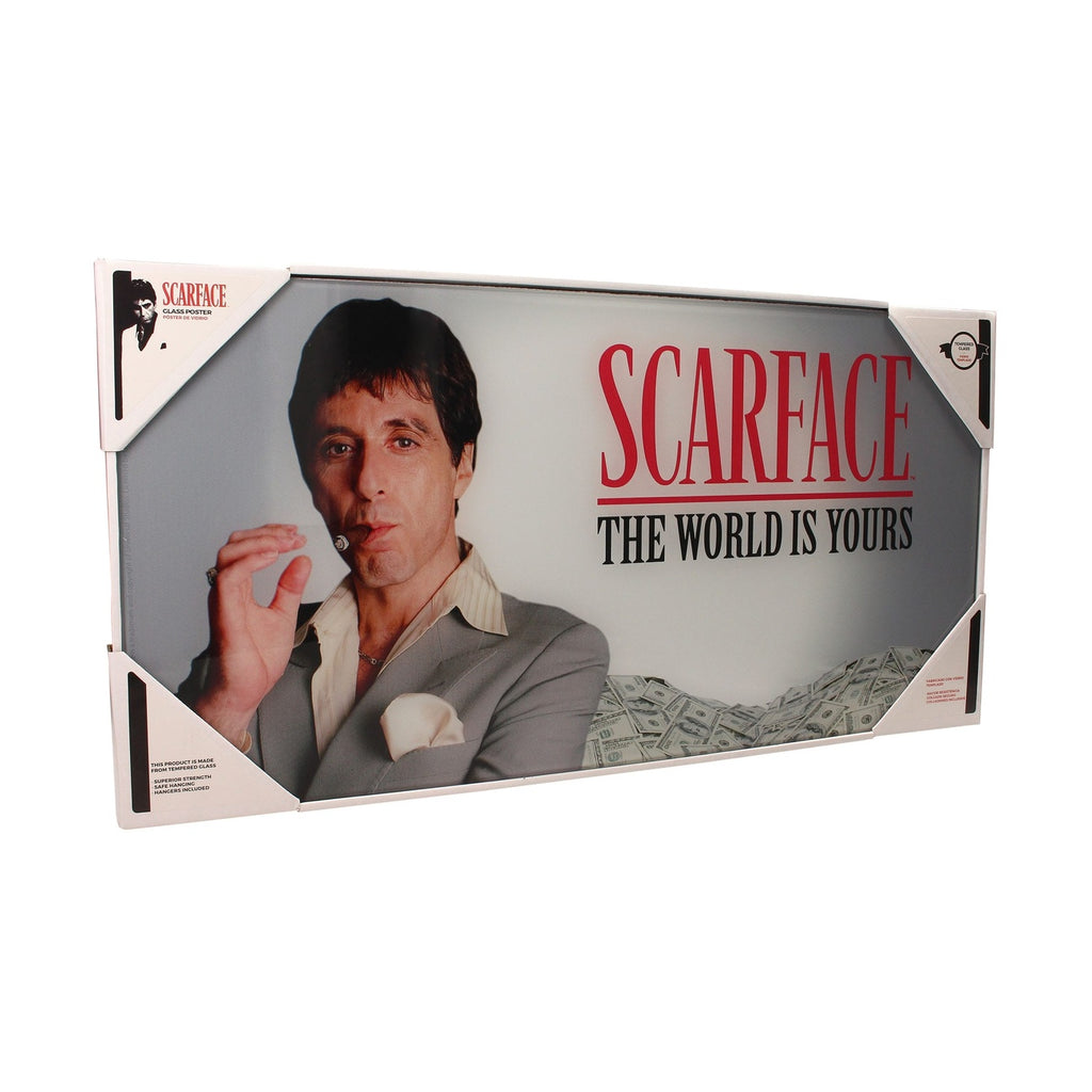 Productafbeelding Scarface Glasposter The World Is Yours (grijze achtergrond) 60 x 30 cm