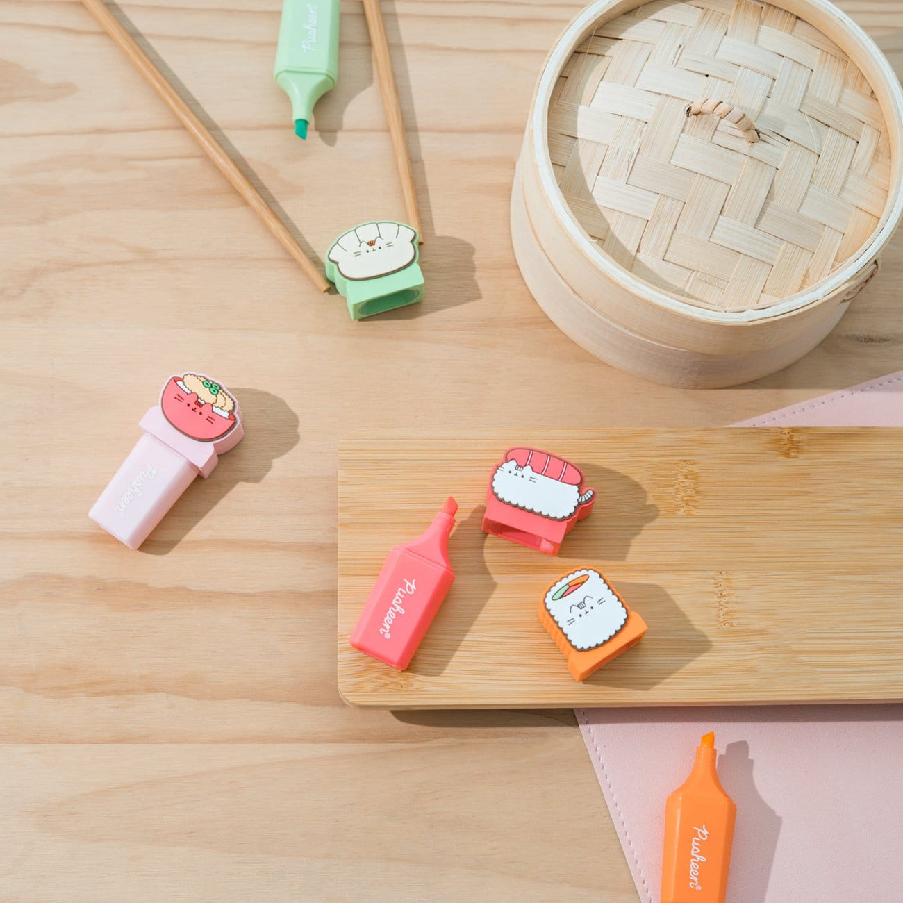 Productafbeelding Pusheen Sushi Roll markeerstiften met toppers set van 4