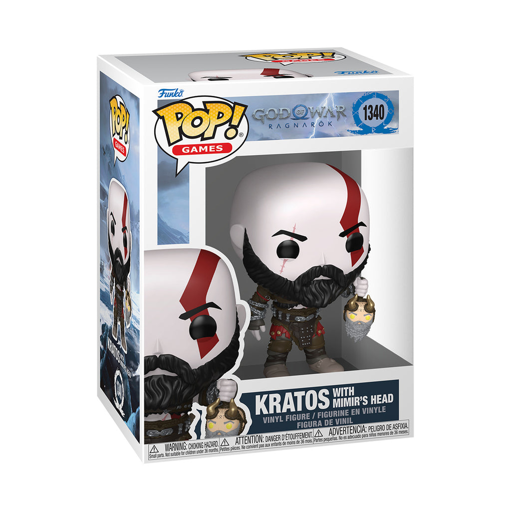 Productafbeelding God of War: Ragnarok - Kratos met Mimir's hoofd Funko Pop figuur